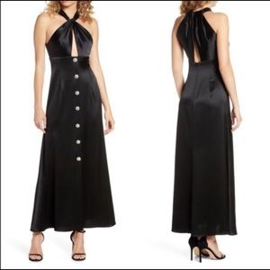 Jill Stuart Satin Black Keyhole Midi Dress